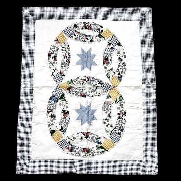 2 Standard Pillow Shams Double Wedding Ring  Patchwork Hand Stitched Country Far - Picture 2 of 11